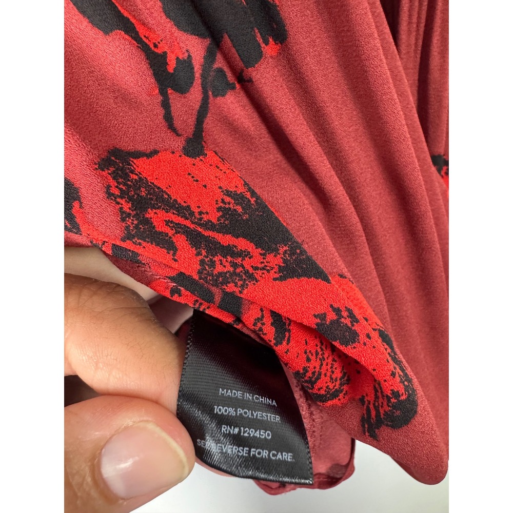 Dark Romance Simply Vera Vera Wang Womens L Pleated Blouse‎ Burgundy Red Floral - Picture 6 of 8